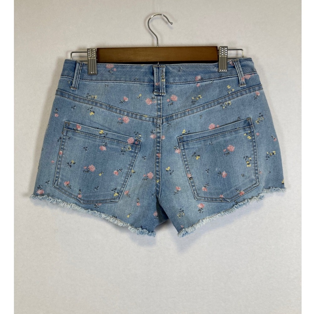 Cottagecore Floral Denim Shorts Womens 4 Blue Light Wash High Rise Raw Hem Boho - Picture 2 of 8
